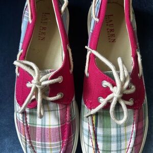 Lauren Ralph Lauren Multicolor Plaid Boat Sneakers Shoes size 9.5B